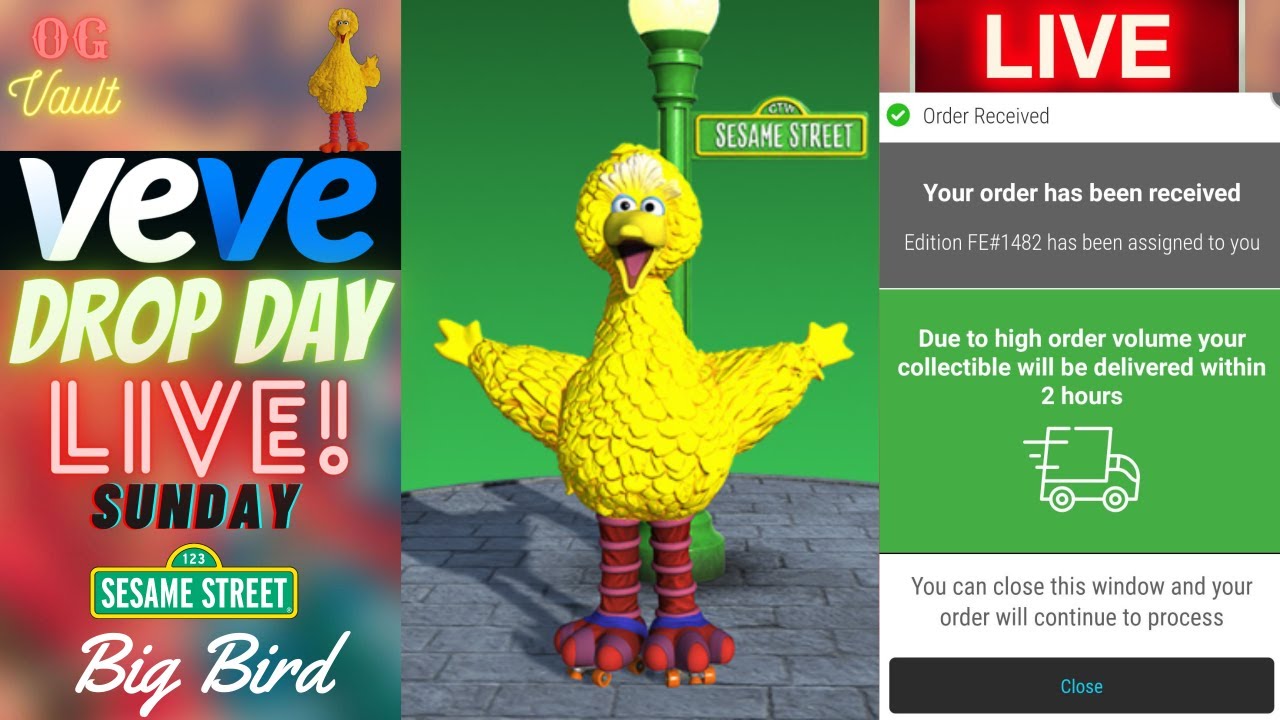 VeVe Drop Day LIVE - SESAME STREET Big Bird "F.A." Blind Box Digital Collectibles NFTs Drop!