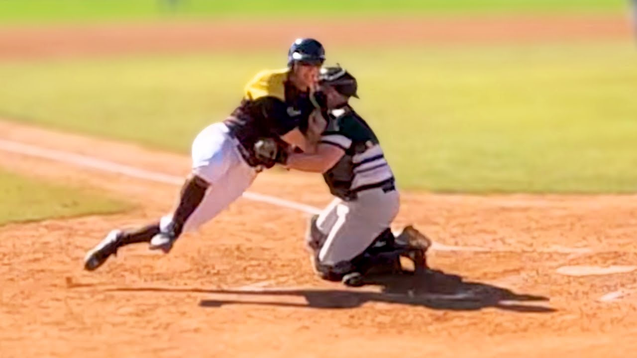 Runner Almost Ejected After Collision with Catcher