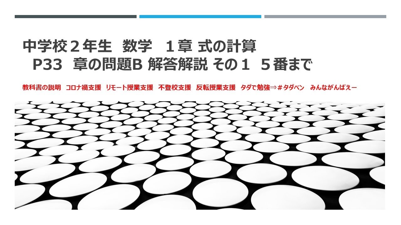 中2数学1章17 式の計算 p33 章の問題B 解答解説 その2 道上丸太 東京