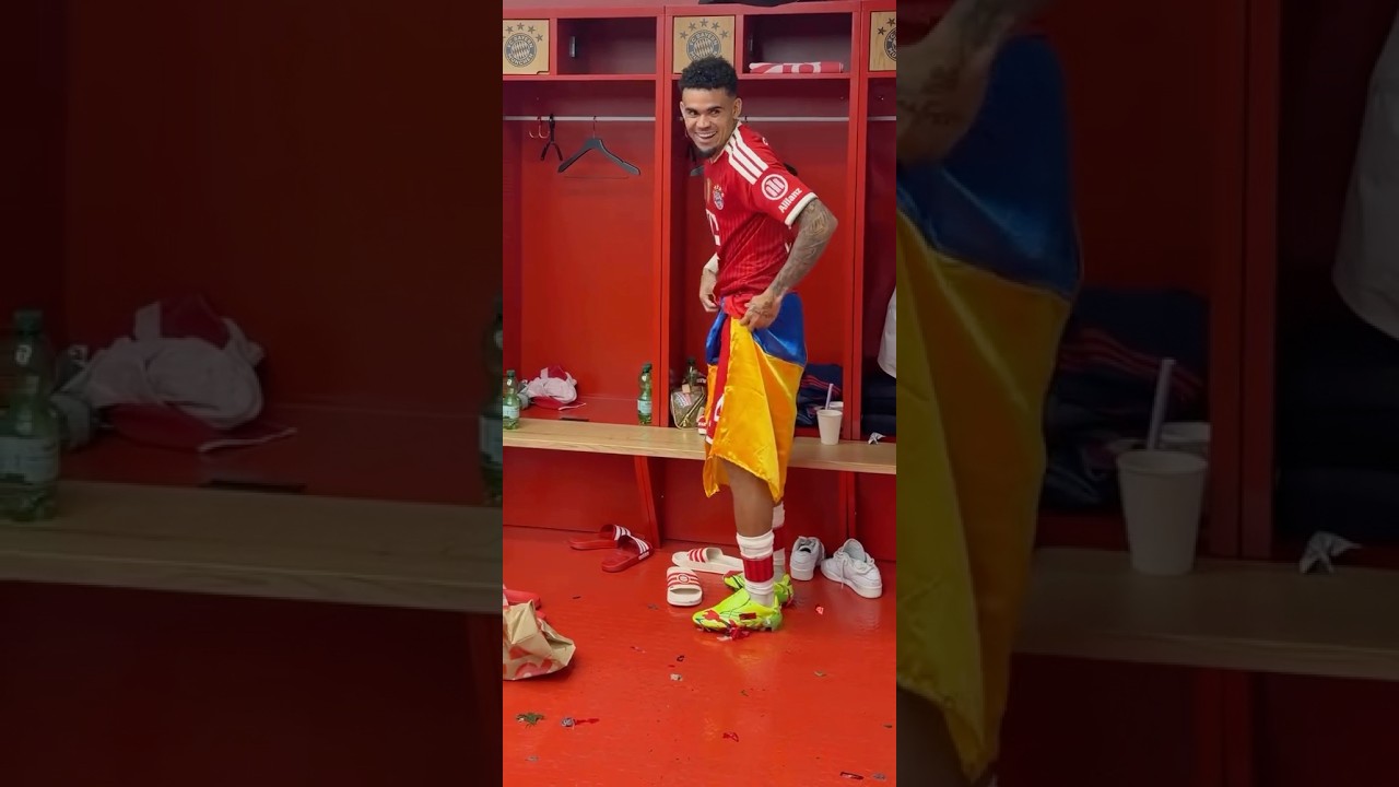 Luis Díaz dancing in the dressing room during the Bundesliga title party | Bayern vs Köln