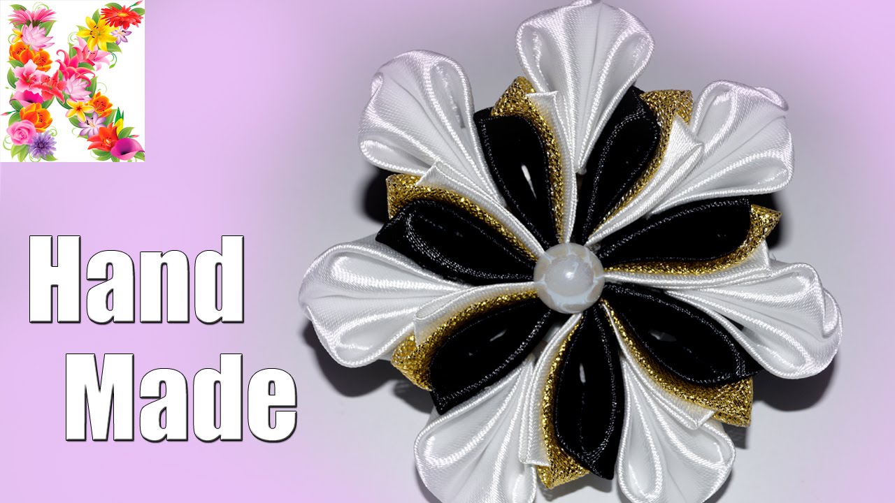 Канзаши мастер класс. Резинка для волос своими руками. Kanzashi flower tutorial YouTube