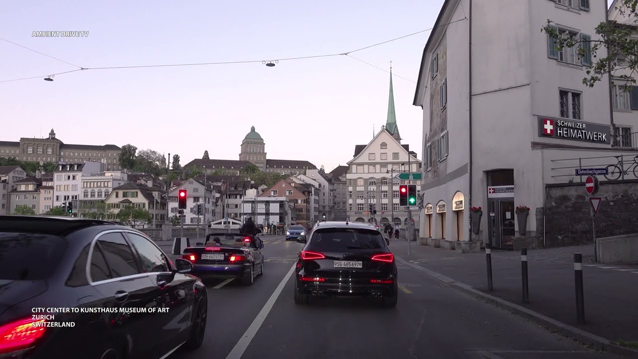 DRIVING ZURICH SWITZERLAND 4K - CITY CENTER TO KUNSTHAUS MUSEUM OF ART - AMBIENT DRIVE TV