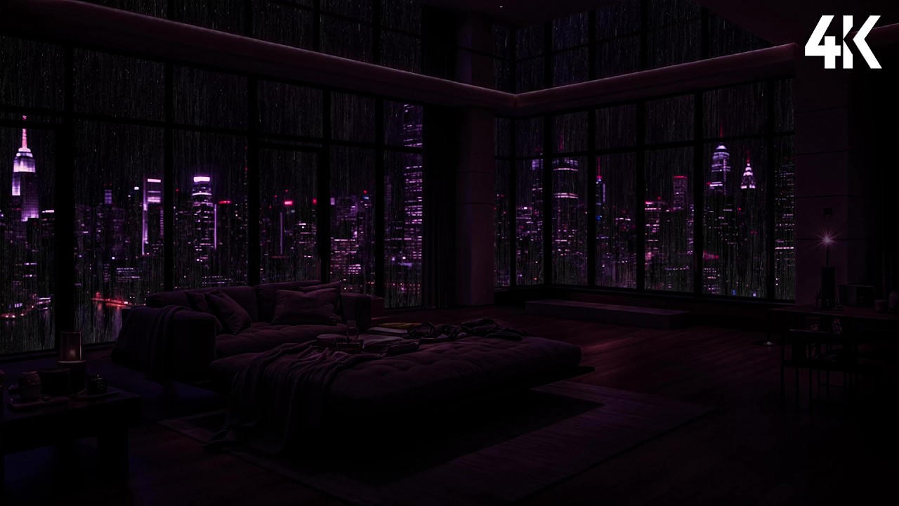 Luxury Apartment Rain at Night 🌧️ Relaxing City Ambience for Deep Sleep | Rain Ambience