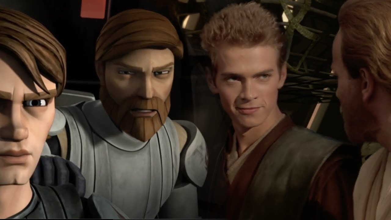 Anakin and Obi-Wan saying "Master" "Padawan" "Obi-Wan" "Anakin" back and forth until it's "Darth"