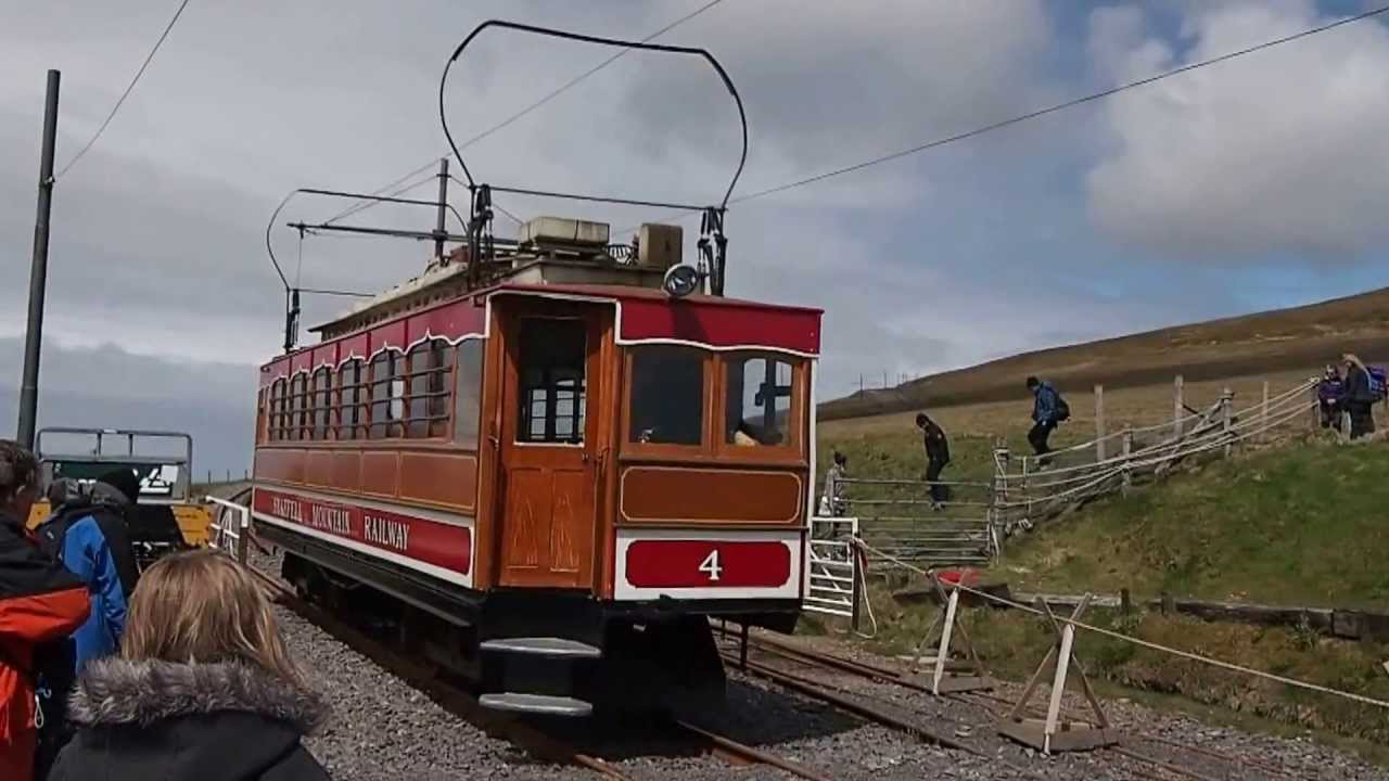 Riding our connecting train up to the Summit of Snaefell Mountain