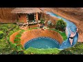 Build Swimming Pool Water Slide Around Secret Underground House (full) - Primitive Survival