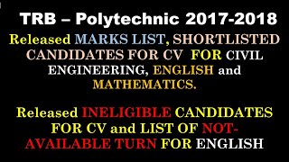 TRB Polytechnic | 2017 -18| Release of  English, Mathematics and Civil Engineering Marks List |  CV