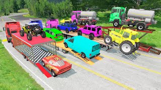 Flatbed Truck Mcqueen | Transportation with Truck - Pothole vs Car #3 - BeamNG.Drive