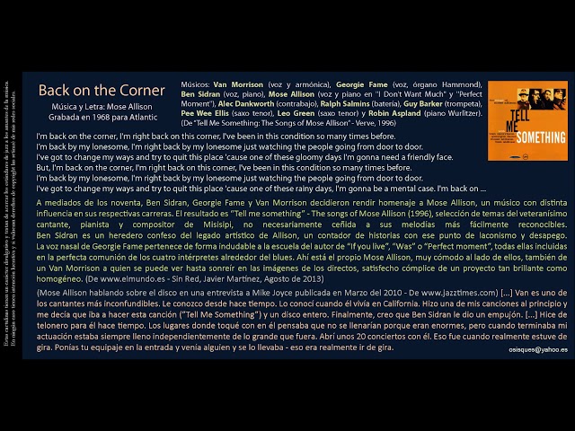 Back on the Corner (Mose Allison) - Van Morrison - YouTube