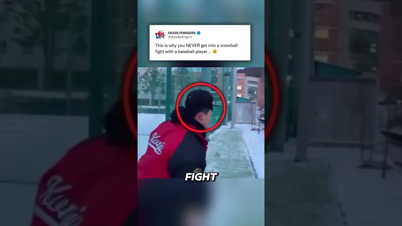 Snowball fight with baseball players 😳 