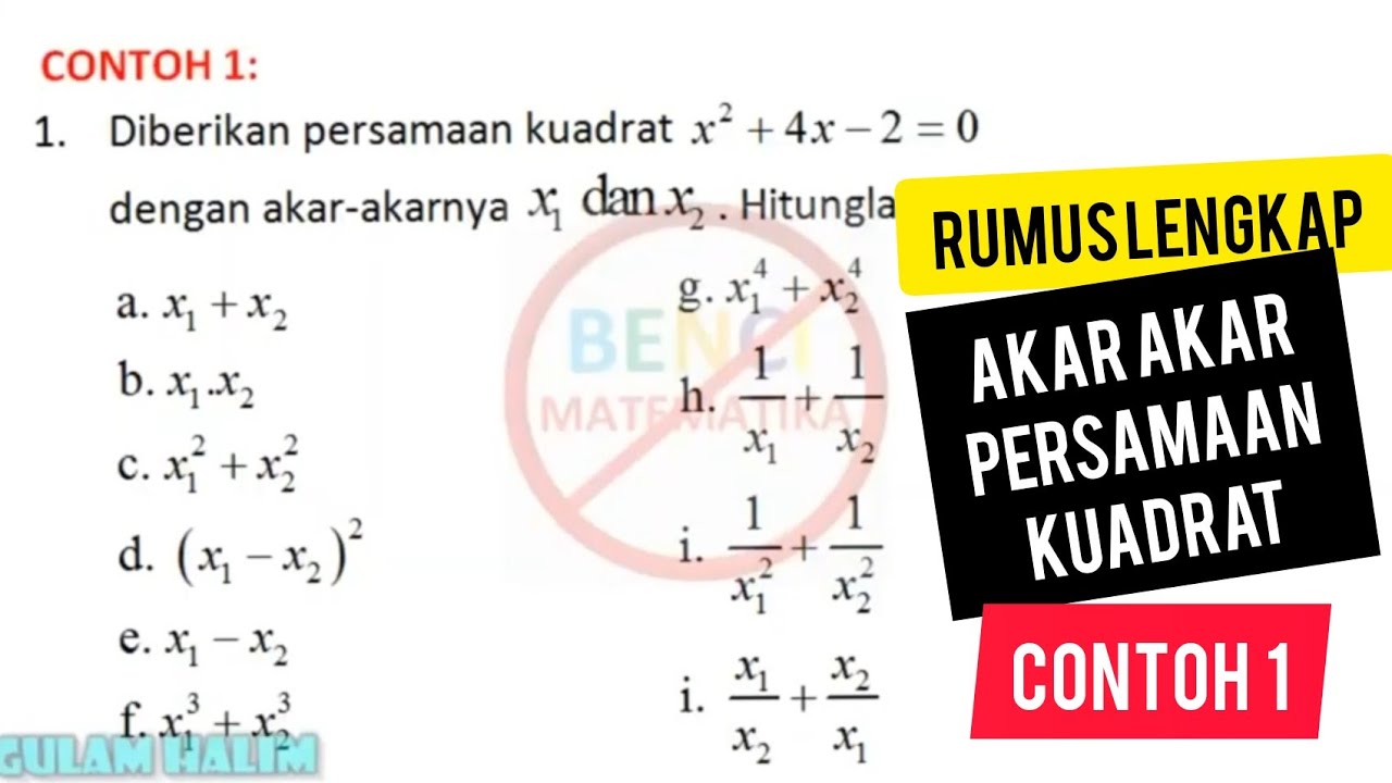 Rumus Jumlah dan Hasil Kali Persamaan kuadrat contoh 1 - YouTube