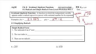 Algebra 2 400 - Day 1 - Simplifying Radicals