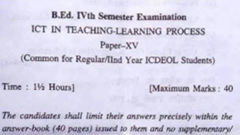 ICT IN TEACHING LEARNING PROCESS || QUESTION PAPER|| H.P.U || B.ED. || 4TH SEM #yt #exam #hpu #hpbed