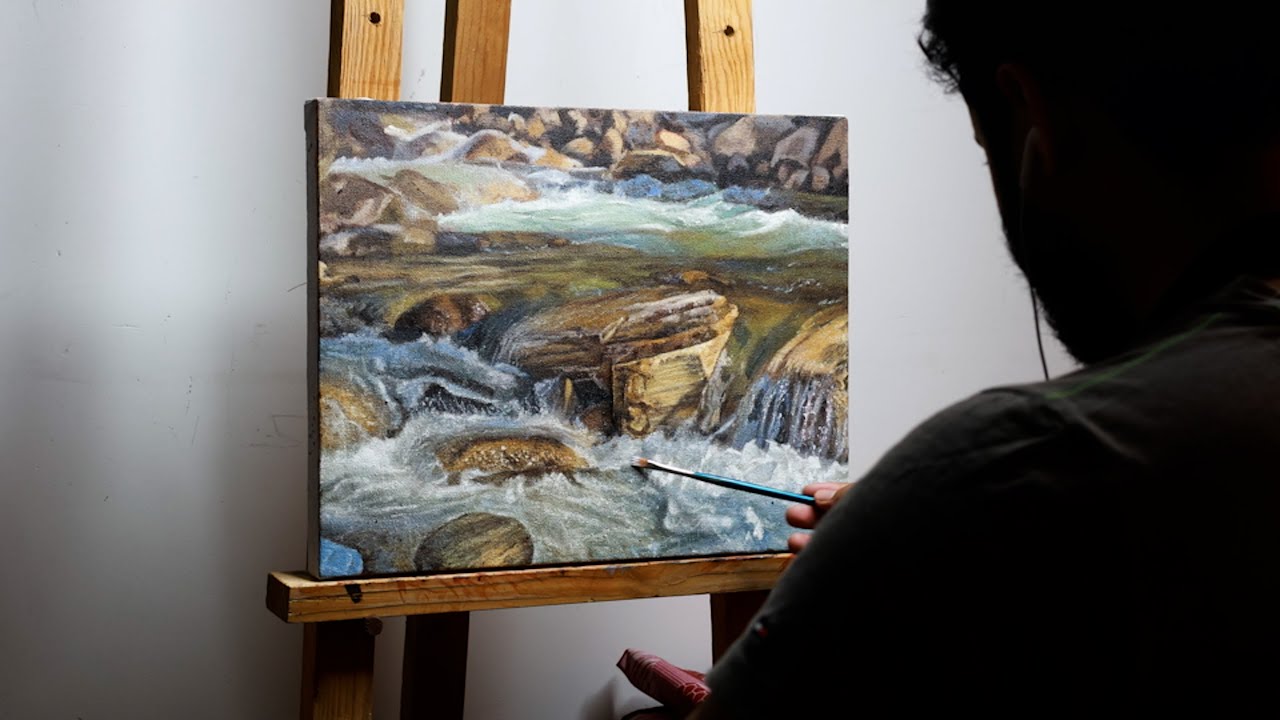 Oil Painting a Flowing River | Realistic Landscape Time-Lapse | Nature Study on Canvas