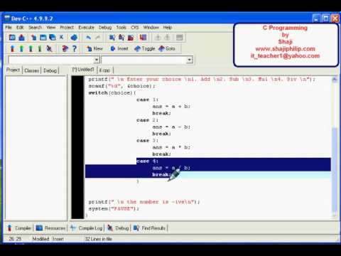 c programming language tutorial 9 case - break - YouTube