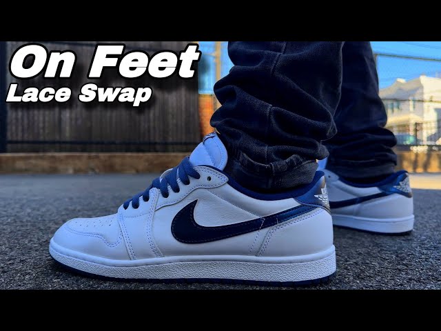 Jordan 1 Low OG 85 Metallic Navy - On Feet + Lace Swap - YouTube
