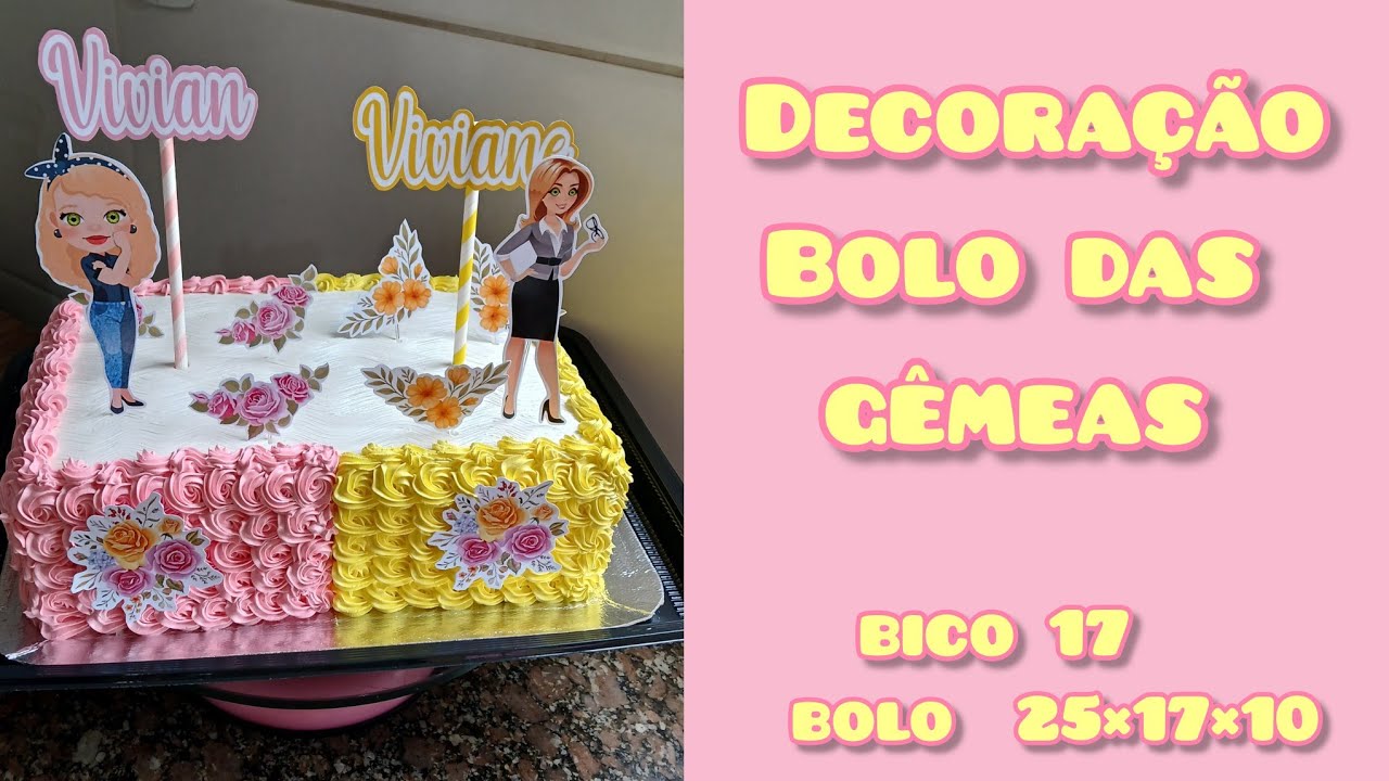 DECORAÇÃO BOLO DE GÊMEAS, FORMA 25×17×10 🩷💛