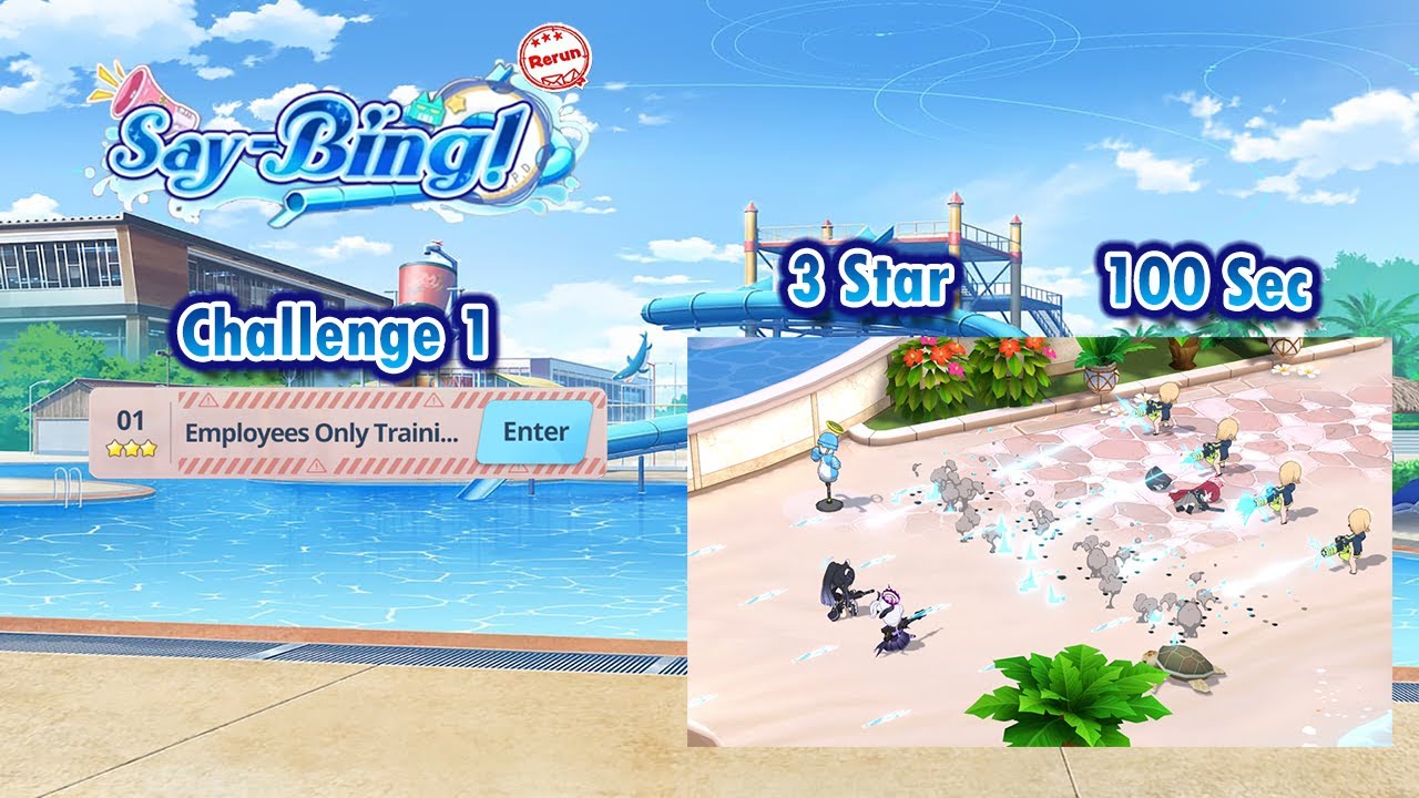 Blue Archive Global - Say-Bing ! Rerun Challenge 1 (3 Star & 100 Sec Clear)