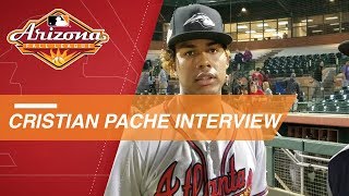 Braves prospect cristian pache discusses his rbi triple that helped
lead peoria to a win over scottsdale in the arizona fall league about
major baseba...