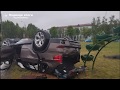 30.05.2020г - Видео с места аварии в Солигорске.  На кольцевом движении перевернулся BMW X5