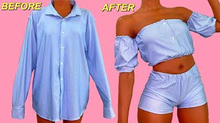 Refashion DIY Men&#39;s Shirt Into Two Piece Matching Set | Upcycle Men&#39;s Button Up Shirt | Hildaa Linda