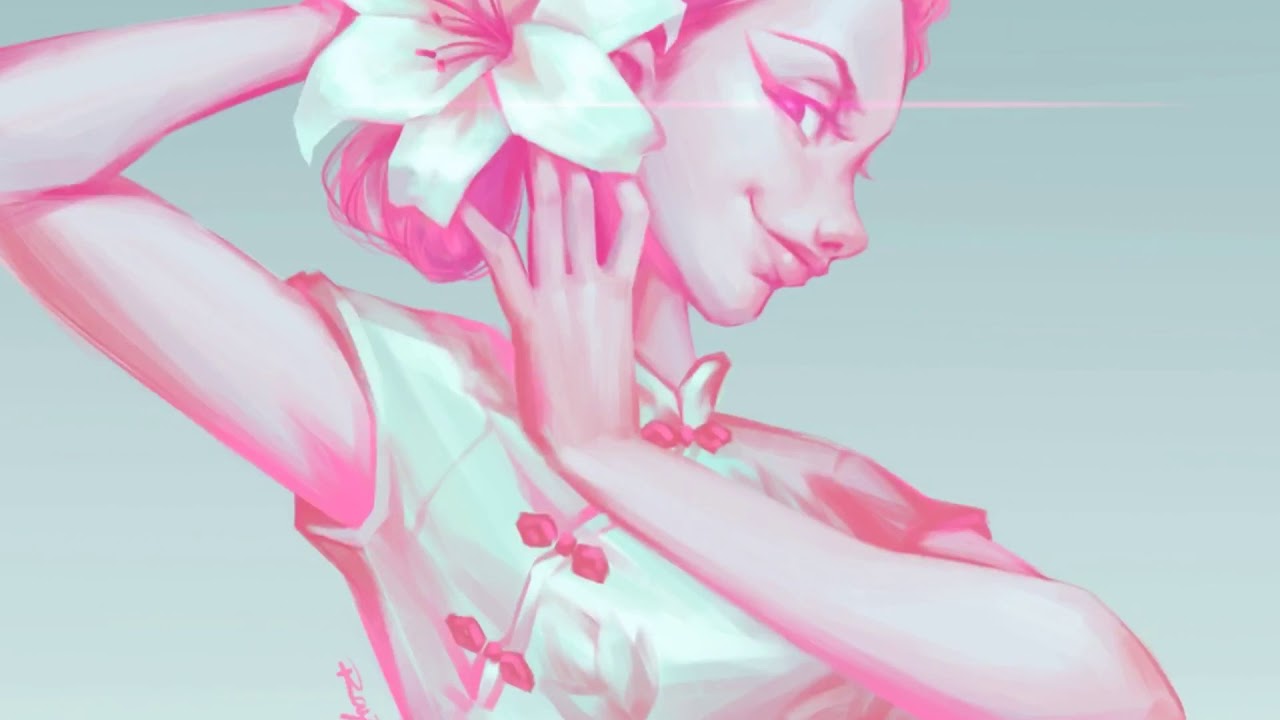 Chinese girl with lily concept art - character