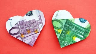 How to make a MONEY HEART | ORIGAMI out of EURO BILLS Tutorial DIY
