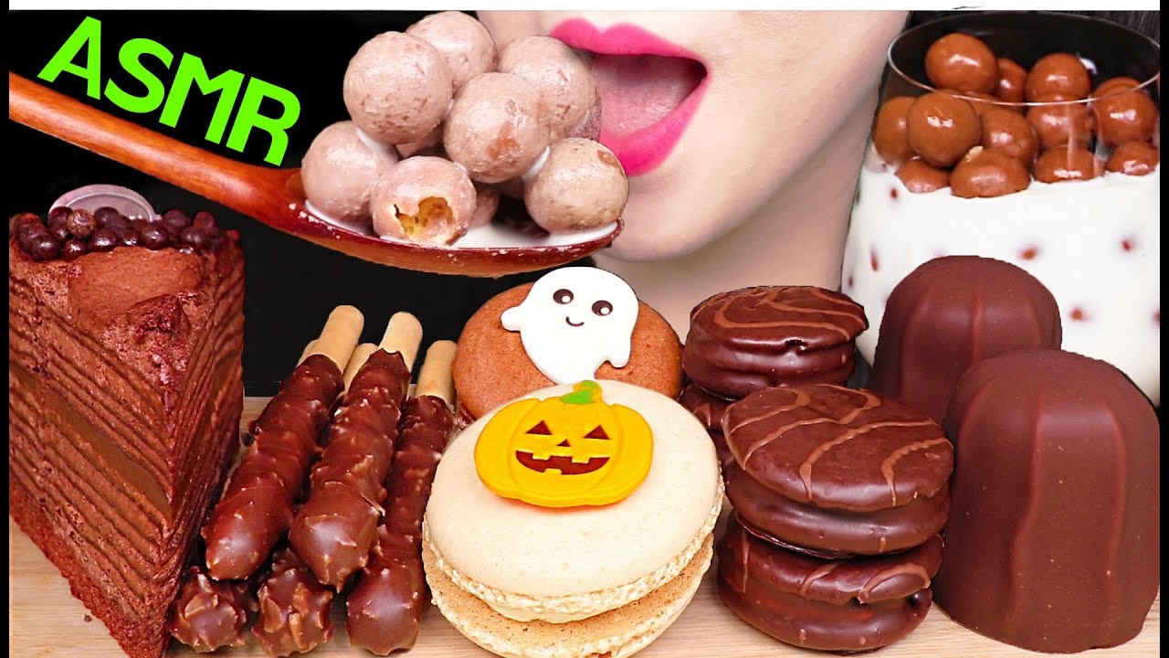 ASMR CHOCOLATE CREPE CAKE, POPPING STICK, MARSHMALLOWS 초코 크레이프 케이크, 팝핑 스틱, 마쉬멜로우 먹방 EATING SOUNDS