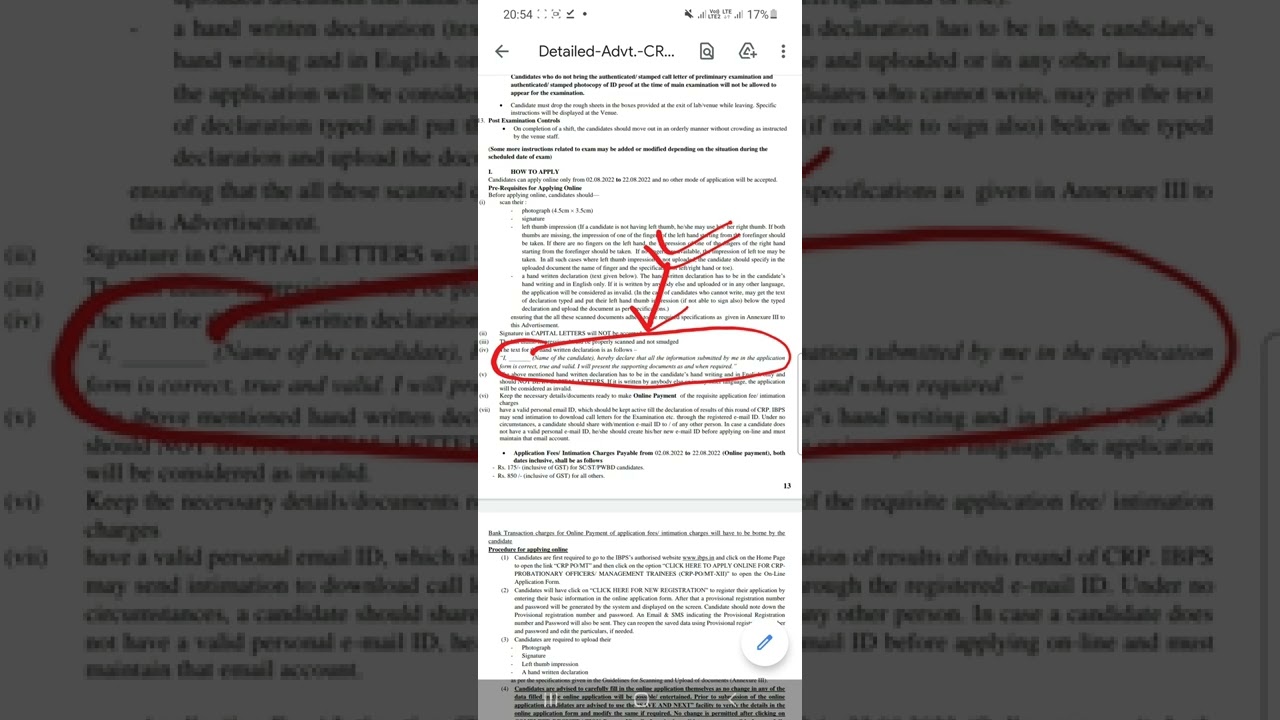 How to write IBPS PO handwritten declaration form 2022🥵ForColour Of Ink Of thePen Check Description