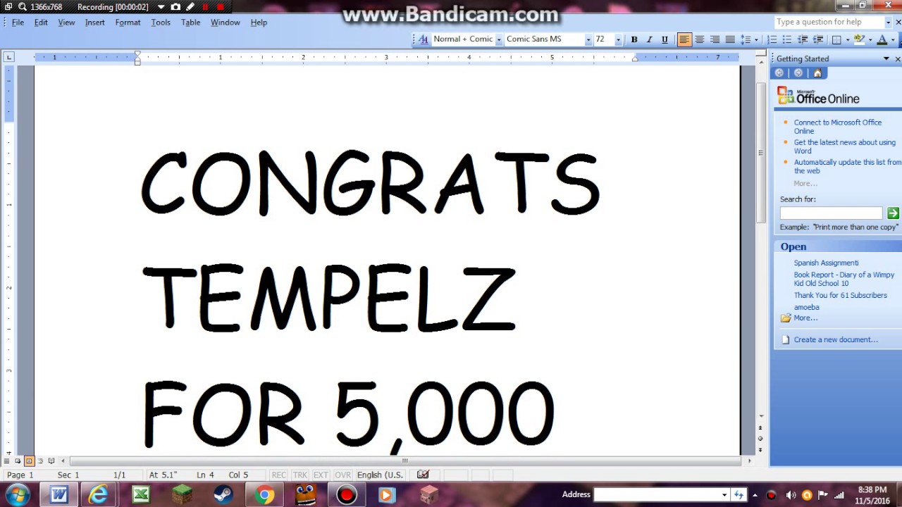 CONGRATULATIONS TEMPELZ FOR 5,000 SUBSCRIBERSSSSS WOOOO!!!!