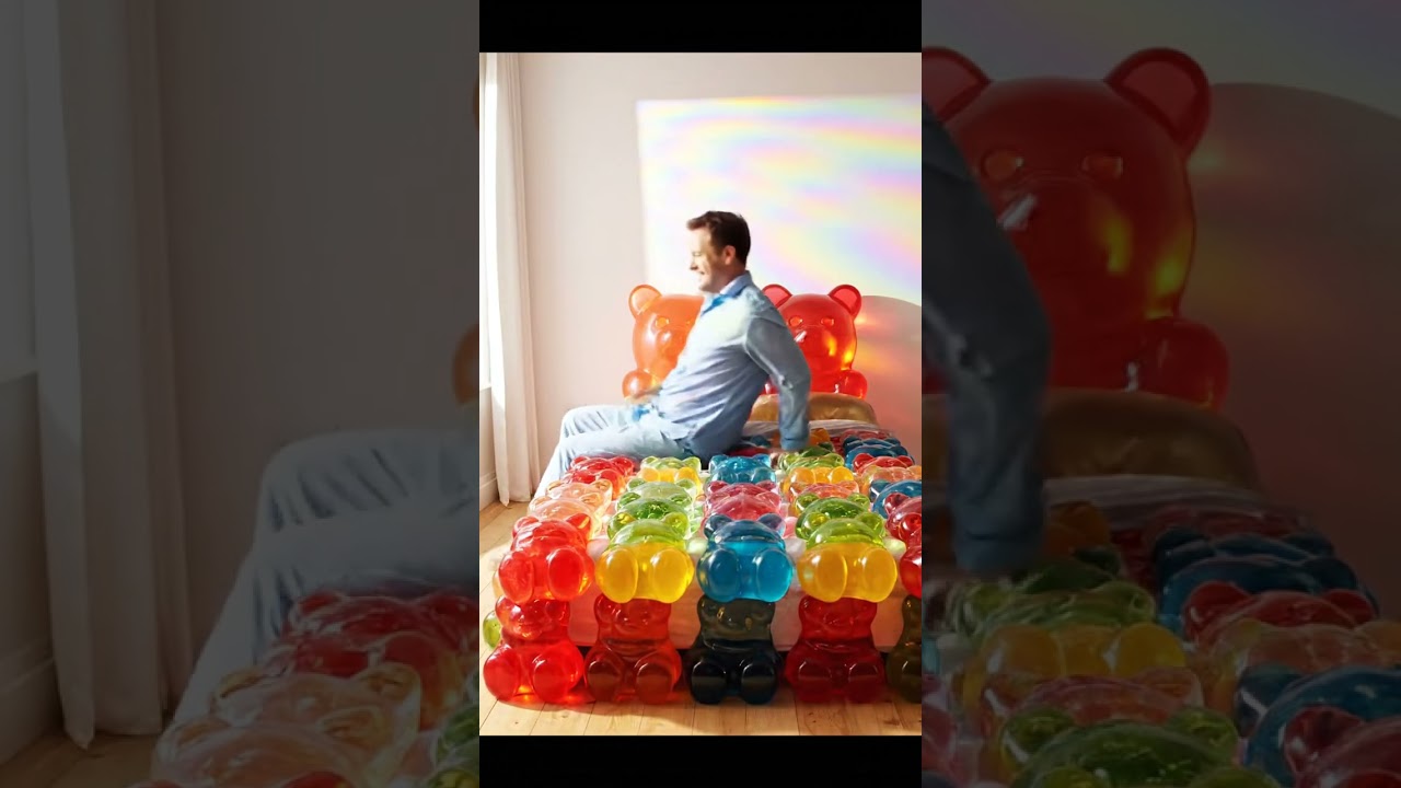 🧸 Gummy Bears Bed — So Satisfying Candy Cushion ASMR 🍬✨