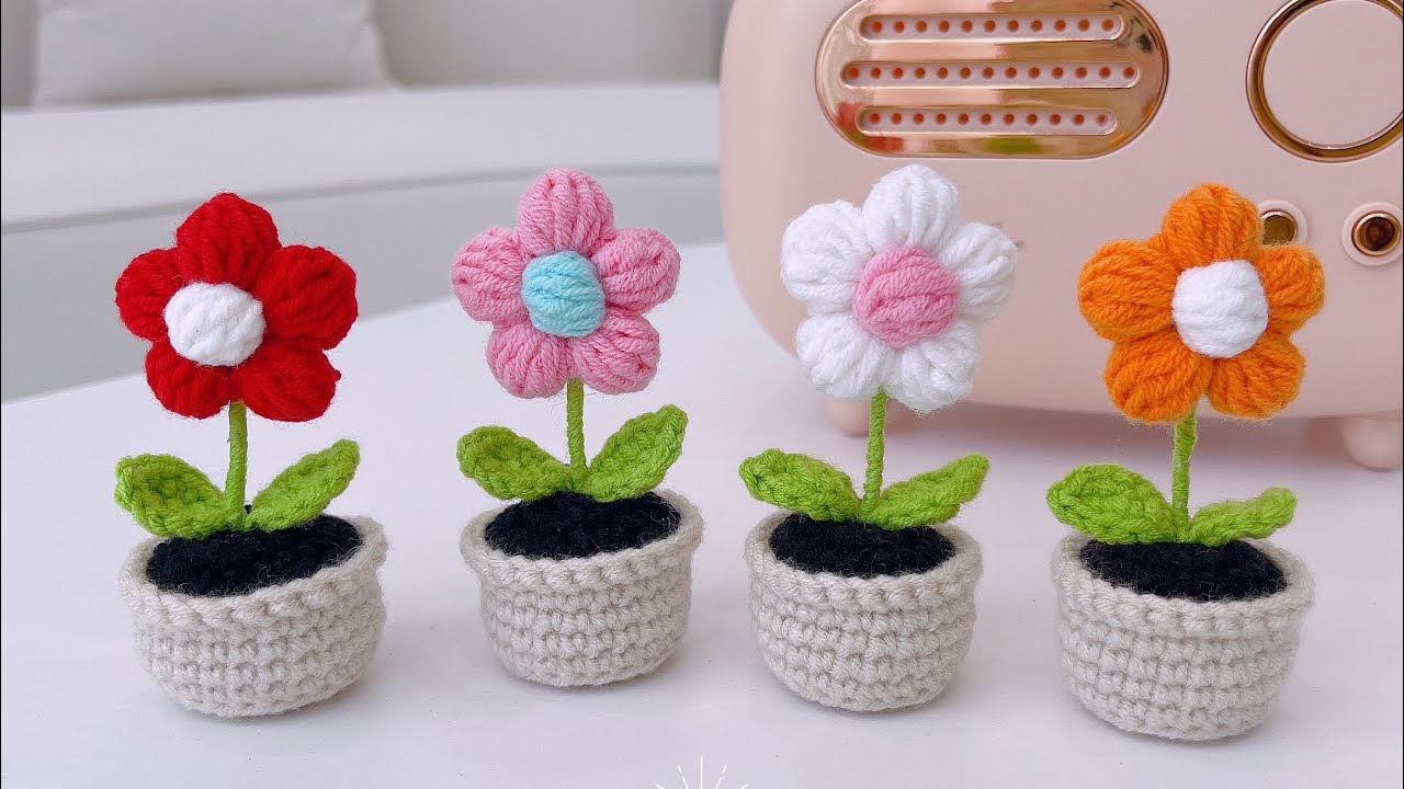 #85 - Móc Chậu Hoa Mini Bằng Len/ How to crochet mini flower pots with wool? | Ngọc Thanh Handmade💕