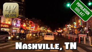 Driving Around Vibrant Nashville, TN at Night in 4k Video