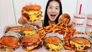 FIVE GUYS + IN-N-OUT SPREAD! 🍔🔥 Bacon Cheeseburger, Veggie Sandwich, Cajun Fries ASMR MUKBANG