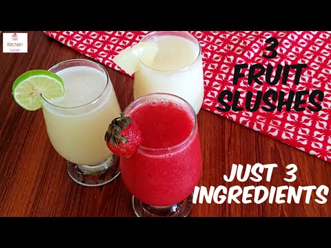 3 Homemade Fruit slushes|Summer Drinks|Pineapple Slush|Strawberry Slush|Lemon Slush by KitchenCorner