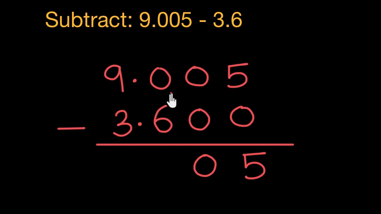 Subtracting decimals 9.005 3.6 (Hindi) YouTube