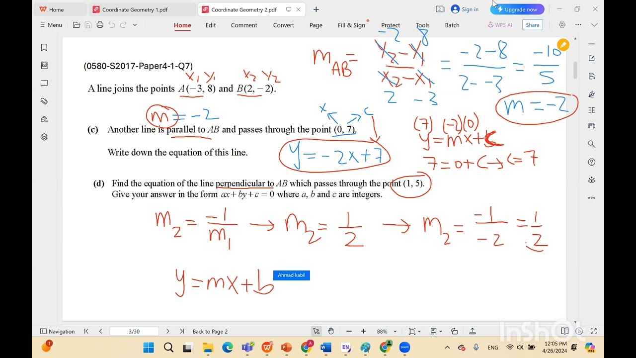 Coordinate geometry2, 0580,S2017,Paper4,1,Q7