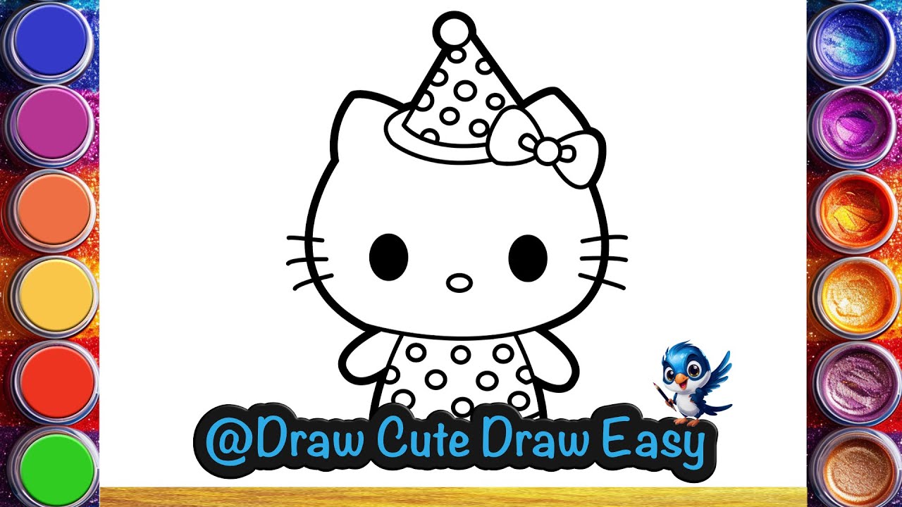 Birthday Kitty Drawing Painting Coloring for Kids | How to Draw Hello ...