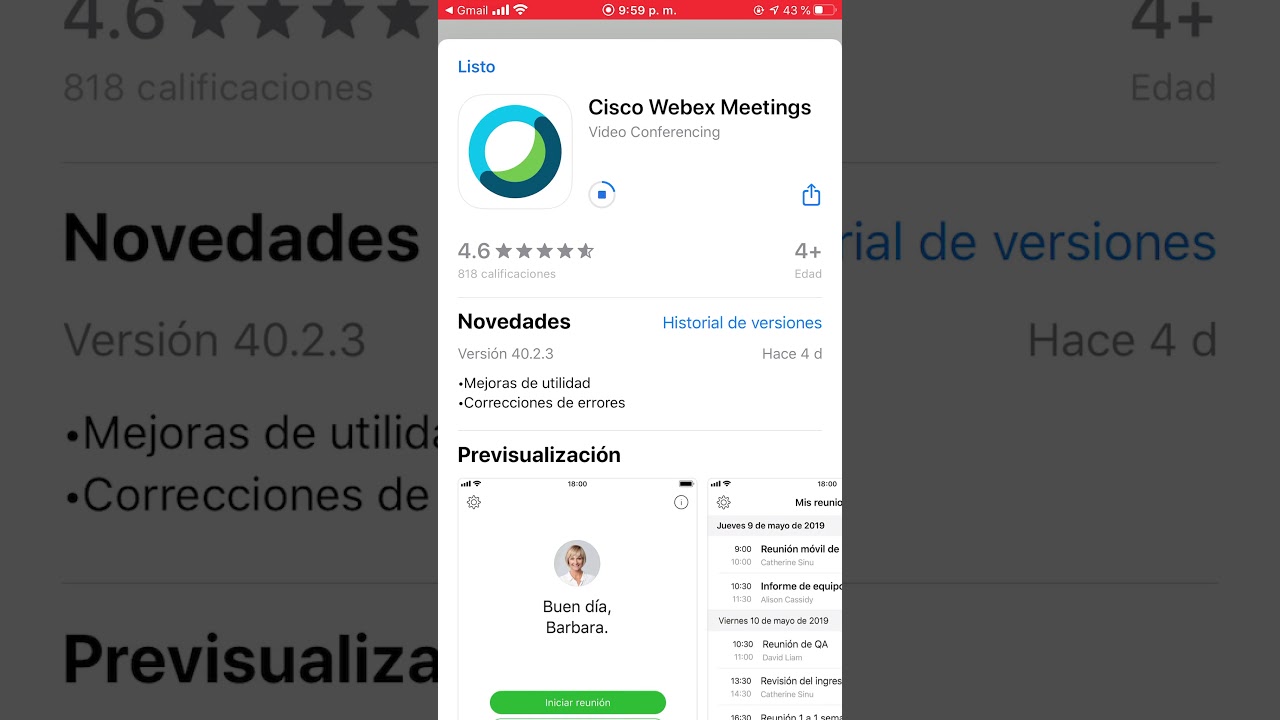 Instalar Cisco Webex en Iphone