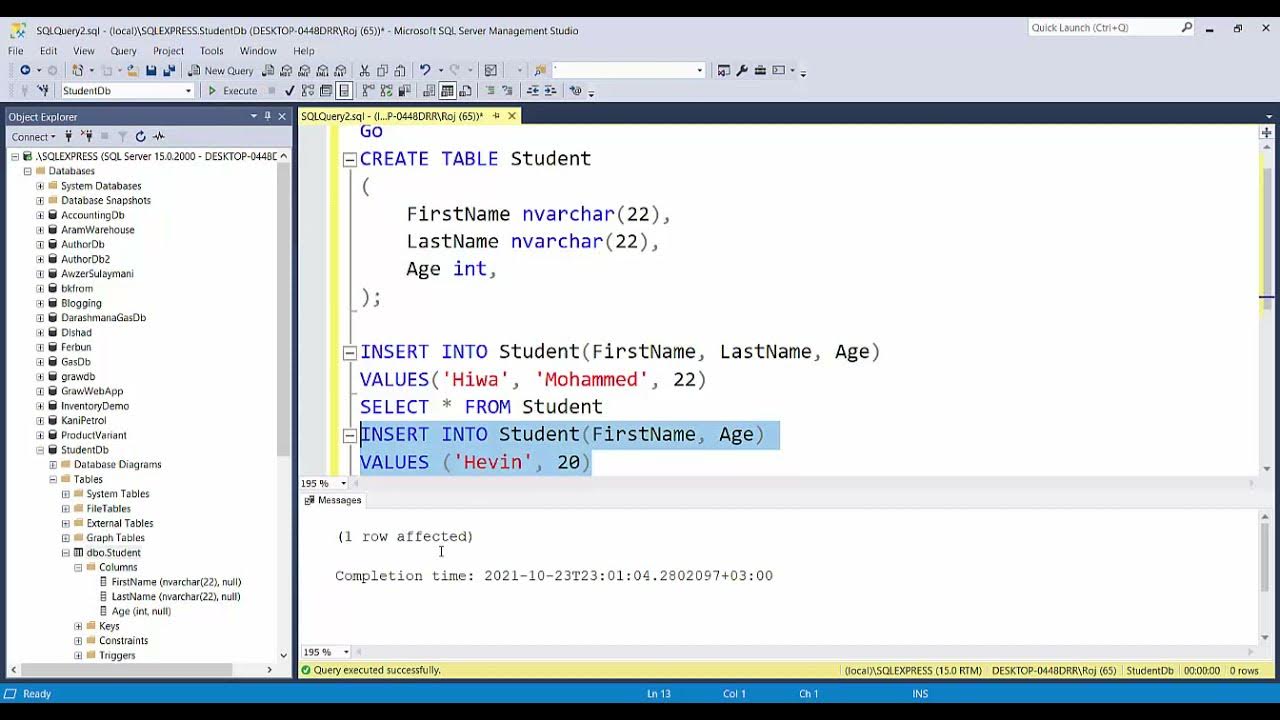 SQL Create table (Kurdish) SQL دروستکردنی تەیبڵ (خشتە) - YouTube
