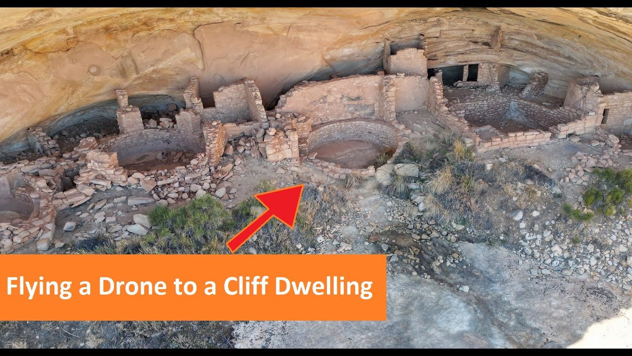 Полет дрона к скальному жилищу