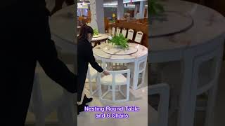 Solid Wood Nesting Round Dining Table with 6 Chairs