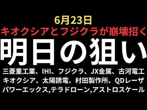 【キオクシアとフジクラが崩壊招く】チャートで見る明日の注目銘柄｜三菱重工業、IHI、フジクラ、古河電工、JX金属、キオクシア、太陽誘電、村田製作所、QDレーザ、パワーエックス、テラドローン、アストロ