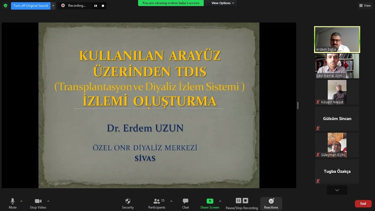 PAZAR TOPLANTILARI 8- KULLANILAN ARAYÜZ ÜZERİNDEN TDİS (Transplantasyon ve Diyaliz İzlem Sistemi)