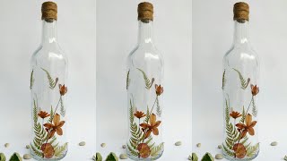 Pressed flower glass bottles || DIY recyled glass bottles || bottles art