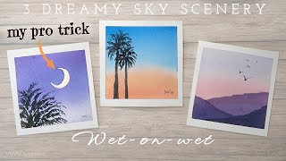 Simple & Quick watercolor: 3 Dreamy Sky - Night, Gradient Sunset, Sunrise Beginners Paintings screenshot 1
