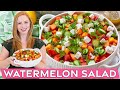 Easy Nectarine Watermelon Feta Salad | with cucumber, mint, basil & lemon dressing!