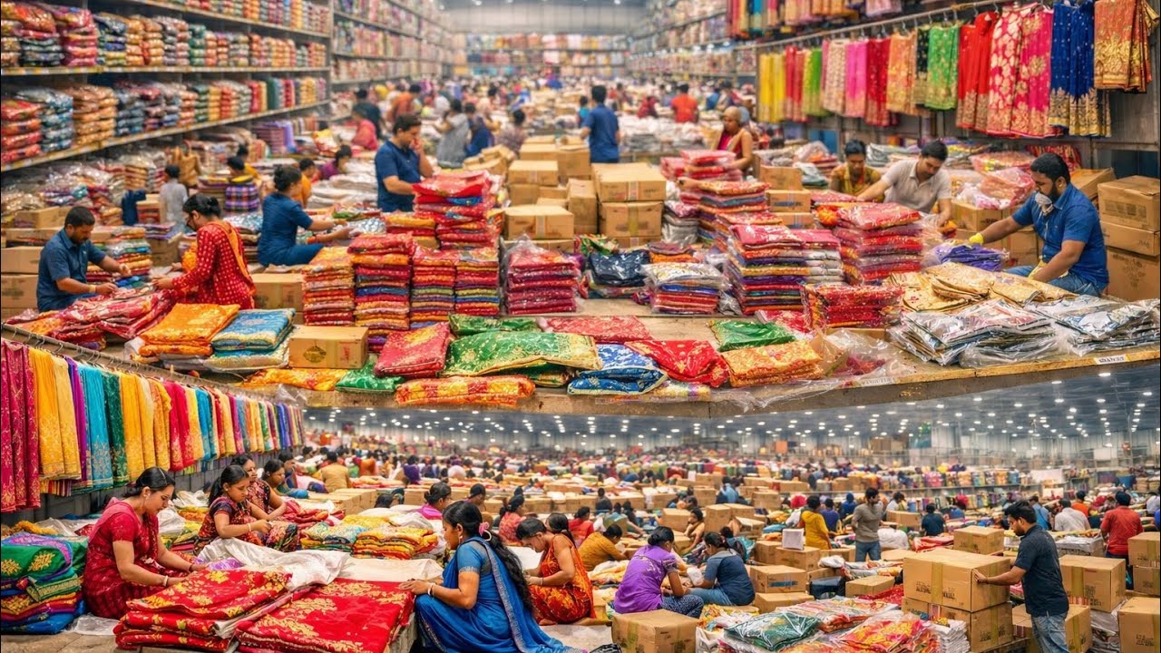 ₹65 రూపాయలకే చీరలు! 😱 సూరత్ ఫ్యాక్టరీ నుండి డైరెక్ట్ సేల్ | Cash on Delivery Surat wholesale market 