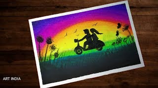 how to draw a couple riding on bike at sunset with soft pastels screenshot 4