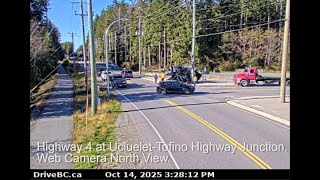 Webcam view of Overturned Boat Highway 4 at Ucluelet Tofino Highway Junction Oct 14 2025